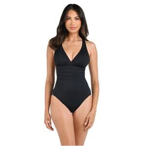 LA BLANCA NEW Black Island Goddess Multi-Strap Criss Cross Back Swimsuit size 10